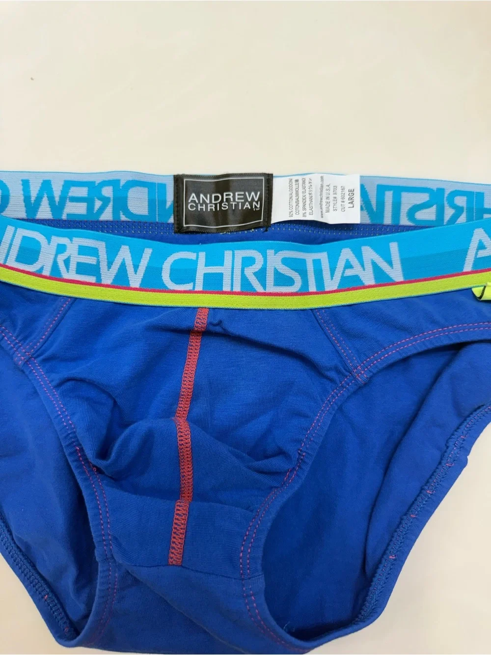Andrew Christian Royal Blue Briefs with Neon Trim